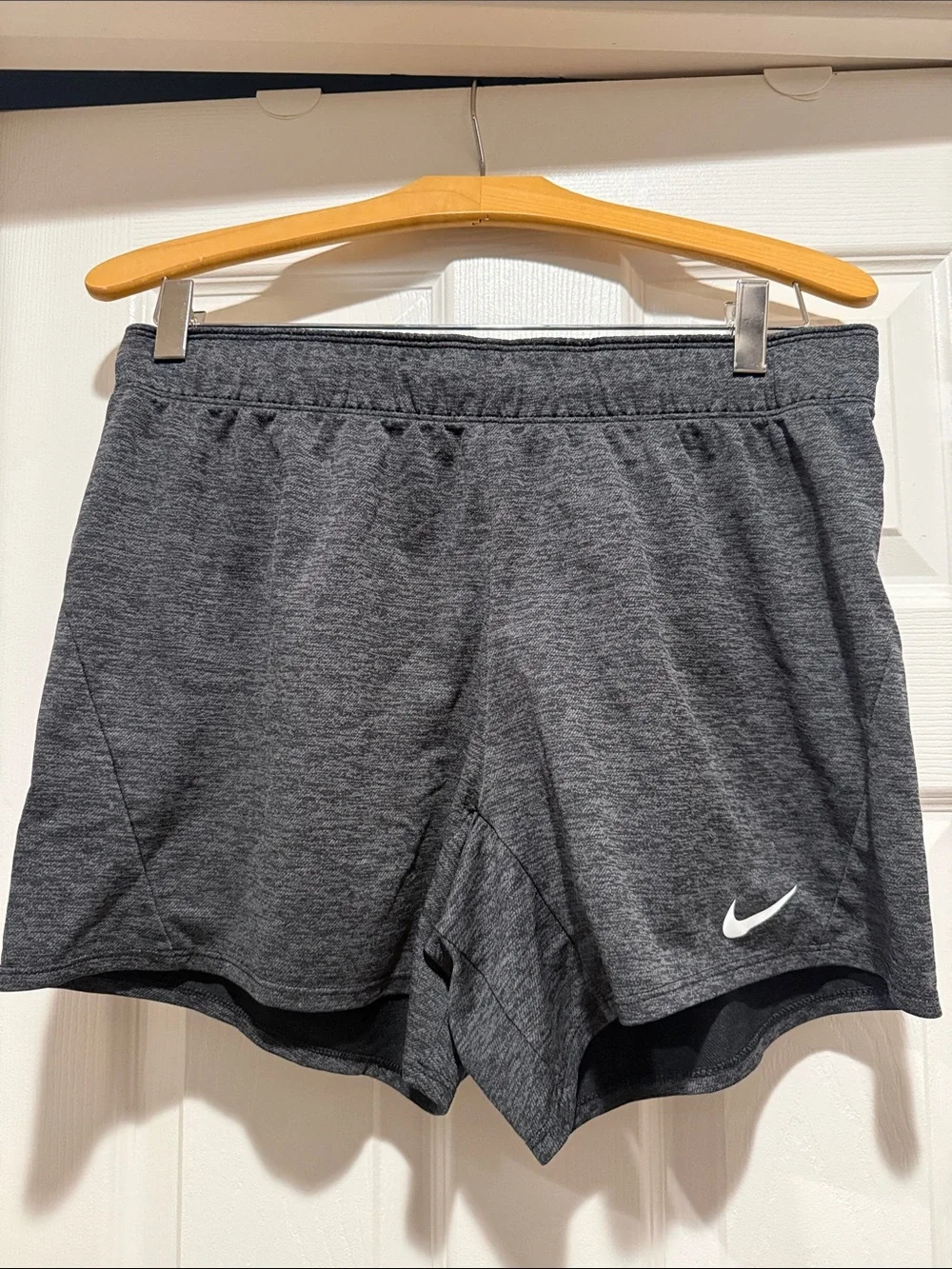 Nike-Women's Charcoal Gray Athletic Running Shorts with Swoosh